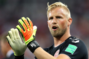 SARANSK, RUSSIA - JUNE 16:  Kasper Schmeichel of Denmark applauds fans after the 2018 FIFA World Cup Russia group C match between Peru and Denmark at Mordovia Arena on June 16, 2018 in Saransk, Russia.  (Photo by Clive Mason/Getty Images)