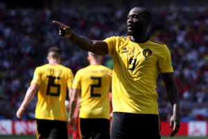 MOSCOW, RUSSIA - JUNE 23:  Romelu Lukaku of Belgium celebrates after scoring his team's second goal during the 2018 FIFA World Cup Russia group G match between Belgium and Tunisia at Spartak Stadium on June 23, 2018 in Moscow, Russia.  (Photo by Kevin C. Cox/Getty Images)