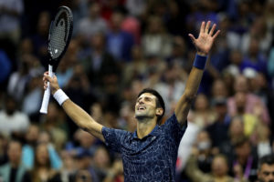 NEW YORK, NY - SEPTEMBER 09:  Novak Djokovic of Serbia celebrates after winning his men's Singles finals match against Juan Martin del Potro of Argentina on Day Fourteen of the 2018 US Open at the USTA Billie Jean King National Tennis Center on September 9, 2018 in the Flushing neighborhood of the Queens borough of New York City.  (Photo by Matthew Stockman/Getty Images)