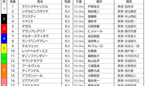【ヴィクトリアマイル／枠順】レシステンシア、マジックキャッスルの枠は過去10年で僅か1勝
