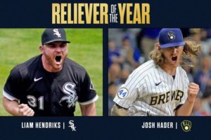 最優秀リリーバー賞　アはヘンドリックス、ナはヘイダーが受賞