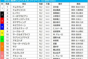 【阪神JF／枠順】“兄弟タッグ”で注目のウォーターナビレラは7枠13番に、最多勝利の1枠には伏兵馬