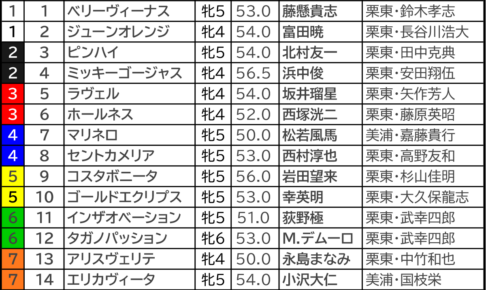 マーメイドS2024の枠順